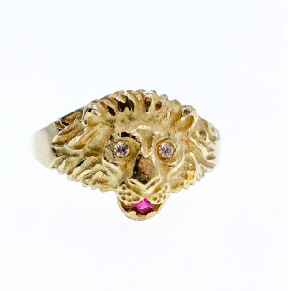 14K Yellow Gold Ruby & Quartz "Lion" Ring Size 8.5
